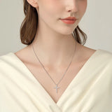 925 Sterling Silver Moissanite Cross Pendant Necklace – 2.5–5mm Cross Necklace for Men & Women