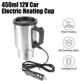 NNEOBA 12V Electric Heating Car Kettle 450mL Stainless Steel Thermal Mug Silver