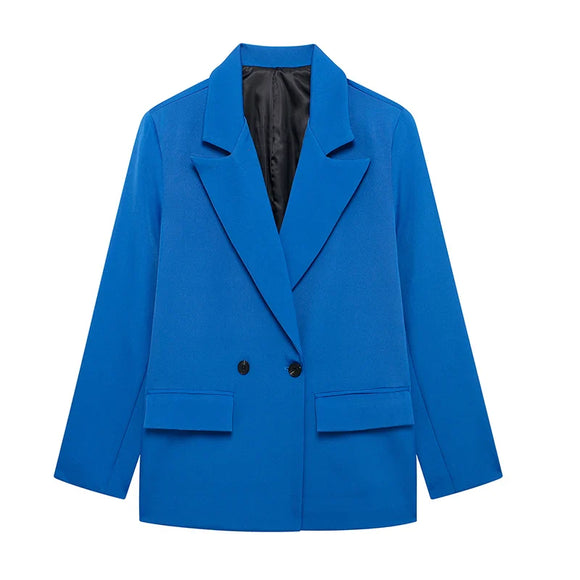NNEOBA Womens Double Breasted Blazer with Pockets (Dark Blue)