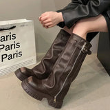Women's Knee-High Platform Biker Boots