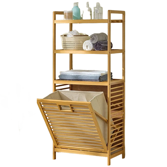 NNEOBA 4-Tier Laundry Hamper with Tilt-Out Basket | Bathroom Storage Shelf Organizer