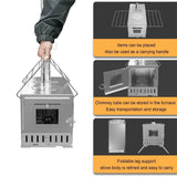 Portable Wood Burning Tent Stove with 6 Stainless Steel Chimney Pipes