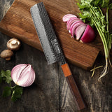 NNEOBA 7-Inch Hand-Forged Japanese Nakiri Knife 67-Layer Damascus Steel Brown