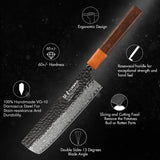 NNEOBA 7-Inch Hand-Forged Japanese Nakiri Knife 67-Layer Damascus Steel Brown