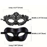 2pcs Elegant Black Lace Masquerade Mask Set for Couples - Perfect for Venetian Party, Mardi Gras, and Halloween Celebrations