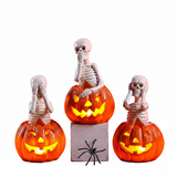 3PCS Halloween Skeleton Pumpkin Lantern Decorations – Ghost Festival Resin Ornaments for Bar, Home & Party Décor