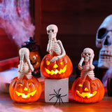 3PCS Halloween Skeleton Pumpkin Lantern Decorations – Ghost Festival Resin Ornaments for Bar, Home & Party Décor