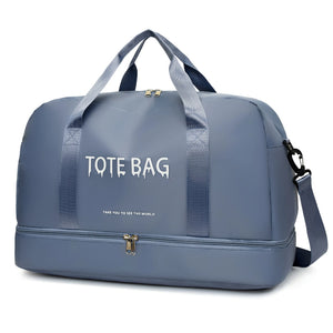 NNEOBA Travel Duffle Bag with Shoe Compartment & Strap (Blue)