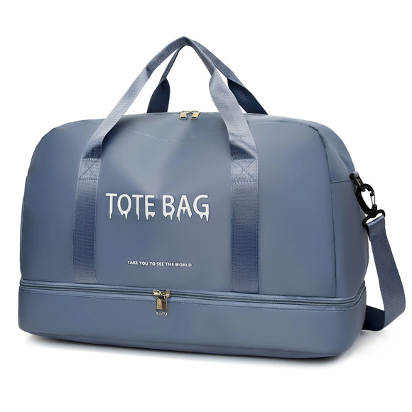 NNEOBA Travel Duffle Bag with Shoe Compartment & Strap (Blue)