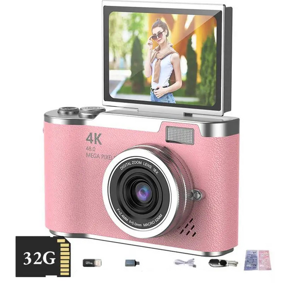 NNEOBA Digital Camera with Flip Screen Pink