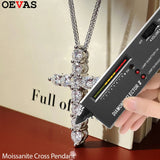 925 Sterling Silver Moissanite Cross Pendant Necklace – 2.5–5mm Cross Necklace for Men & Women