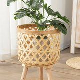 NNEOBA Handmade Bamboo Woven Flower Pot with Stand - Elegant Plant Display