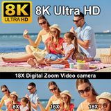 NNEOBA 8K Digital Video Camera 64GB Card Included Black