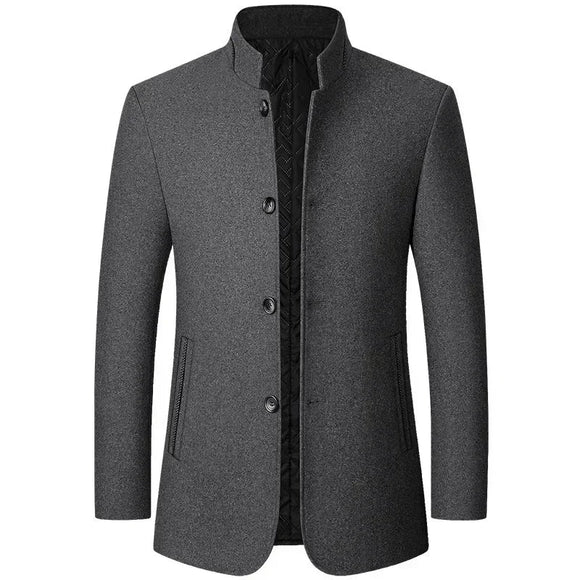 NNEOBA Mens Winter Wool Coat Stand Collar Business Jacket (Gray)