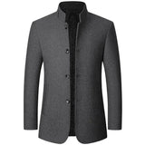NNEOBA Mens Winter Wool Coat Stand Collar Business Jacket (Gray)