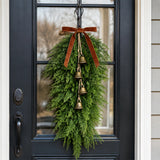 Artificial Norfolk Pine Christmas Wreath with Bows & Bells