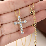 14K Gold Filled Moissanite Cross Pendant Necklace – D Color Round Moissanite with GRA Certificate