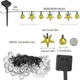 12M 100-LED Solar String Lights Warm Light Crystal Ball & Star