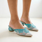 Women's Embroidered Mesh Mule Sandals