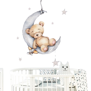 NNEOBA Teddy Bear Sleeping on the Moon and Stars Wall Stickers