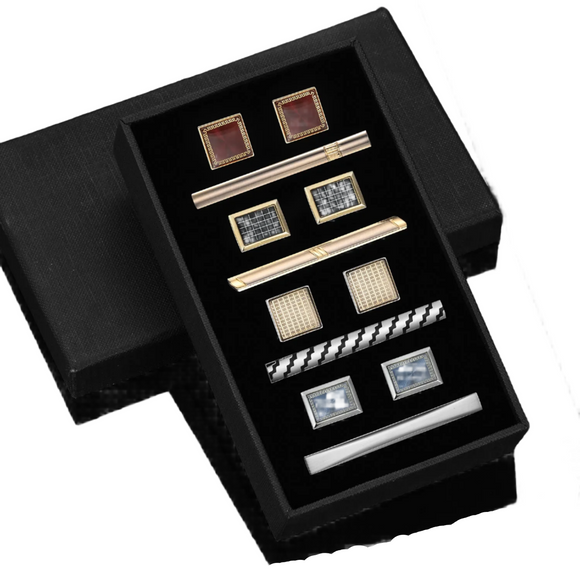 NNEOBA 4-Piece Tie Clips & Cufflinks Set with Box