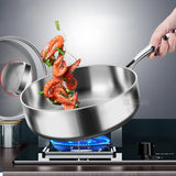 NNEOBA 20cm Tri-Ply 304 Stainless Steel Frying Pan Uncoated Silver
