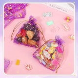 50PCS Purple Organza Drawstring Gift Bags with Moon Star Patterns