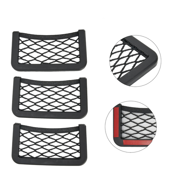 NNEOBA 3PCS Universal Car Seat Organizer Mesh Net Pocket Black