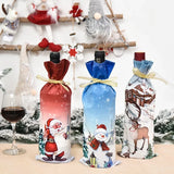 A-02(22x21cm) Creative Christmas Wine Bottle Set Golden Velvet Dress Wine Bottle Covers Sleeve Santa Snowman Xmas New Year Dinner Table Decor