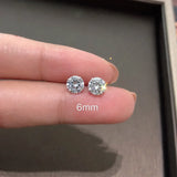 925 Sterling Silver Round CZ Stud Earrings 6MM Clear Crystal for ladies