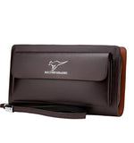 NNEOBA Men Leather Clutch Bag Double Zipper Business (Brown)