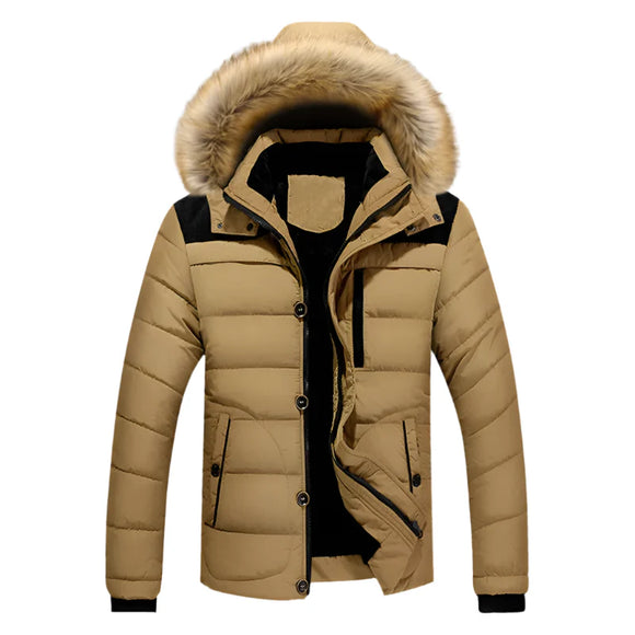 NNEOBA Men's Thick Hooded Winter Parka Jacket Coat (Khaki)