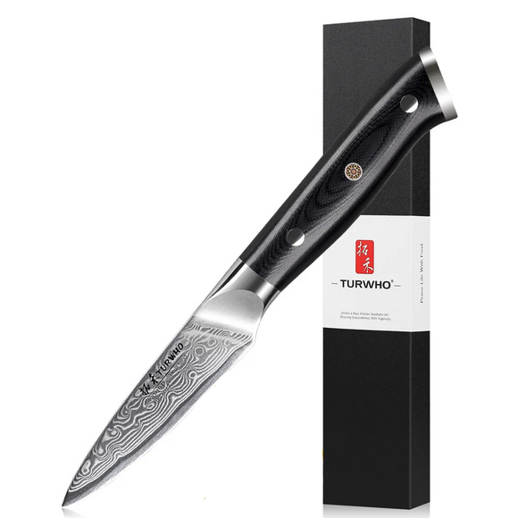 NNEOBA 3.5-Inch Damascus Steel Paring Knife VG10 Core Cutter Black