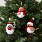 3Pcs Christmas Foam Bird Ornaments with Red Santa Hats and Scarves