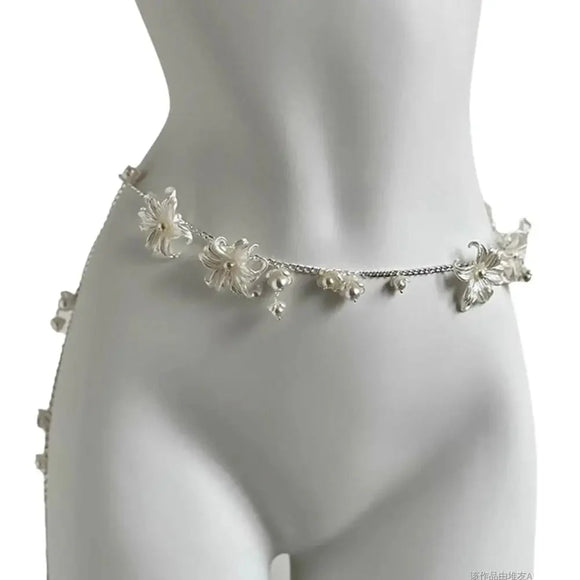 NNEOBA Retro Multilayer Pearl Waist Chain Belt Women (C)
