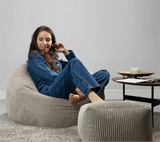 NNEOBA 2-in-1 Bean Bag Chair & Footstool Cover Set Flannel Corduroy No Filler Beige