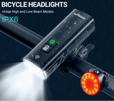 NNEOBA 2000 Lumens LED Rechargeable Bike Light Set Front Rear Black
