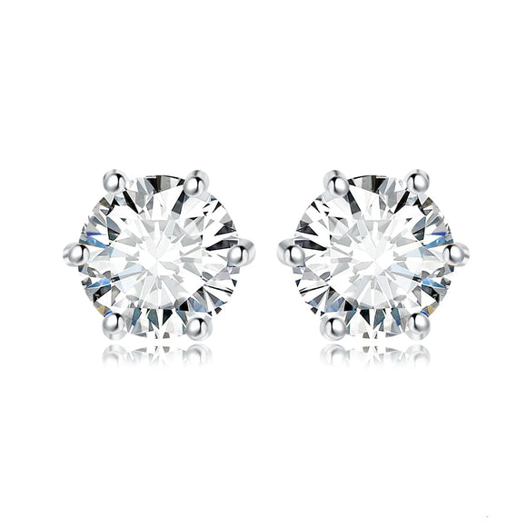 NNEOBA Earrings Stud Round 5A Zirconia Silver for Women (Silver)