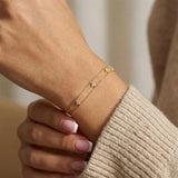 14K Gold Filled Four-Leaf Clover Double Chain Bracelet – 2mm Certified Moissanite Bracelet for Women