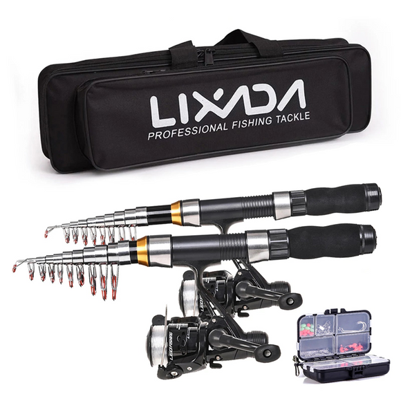 NNEOBA 2.1m / 2.3m Telescopic Fishing Rod & Reel Combo Full Kit Black