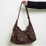 NNEOBA Vintage Suede Double Pocket Shoulder Bag