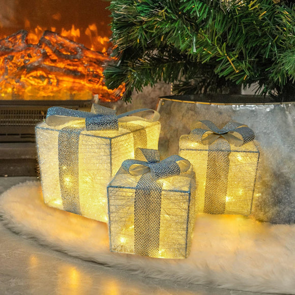 NNEOBA Set of 3 LED Christmas Lighted Gift Boxes