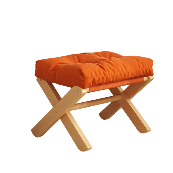 NNEOBA Foldable Beech Wooden Foot Stool with Soft Cushion - Orange