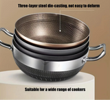 NNEOBA 30cm Stainless Steel Non-Stick Frying Pan with Glass Lid Silver