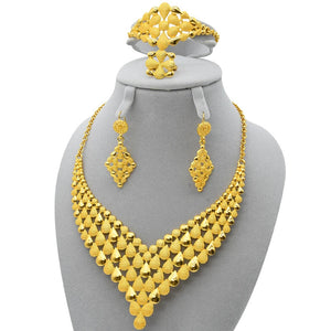 NNEOBA Women Wedding Necklace Earrings 24k Gold Jewelry Set