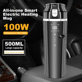 NNEOBA Smart Car Heating Mug with Digital LCD Display 500ML Stainless Steel Black