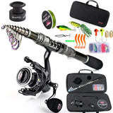 NNEOBA Telescopic Rod and Spinning Reel Carbon Fiber Travel Set Black