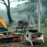 Portable Wood Burning Tent Stove with 6 Stainless Steel Chimney Pipes