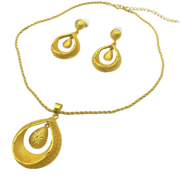 NNEOBA Gold Plated Necklace Earrings Bridal Set