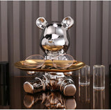 NNEOBA Sculpted Elegance: Silver-B Ceramic Electroplated Bear Doll Ornament